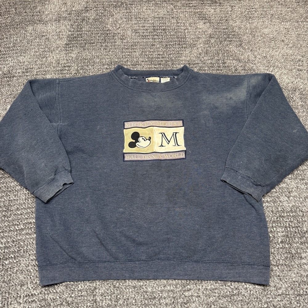 Vintage Disney Mickey Mouse Sweatshirt Mens XL Blue‎ Disney World Embroidered